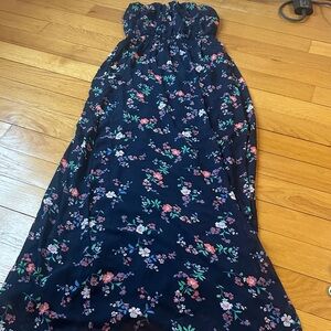 Hollister Strapless Floral Dress - Navy and Pink